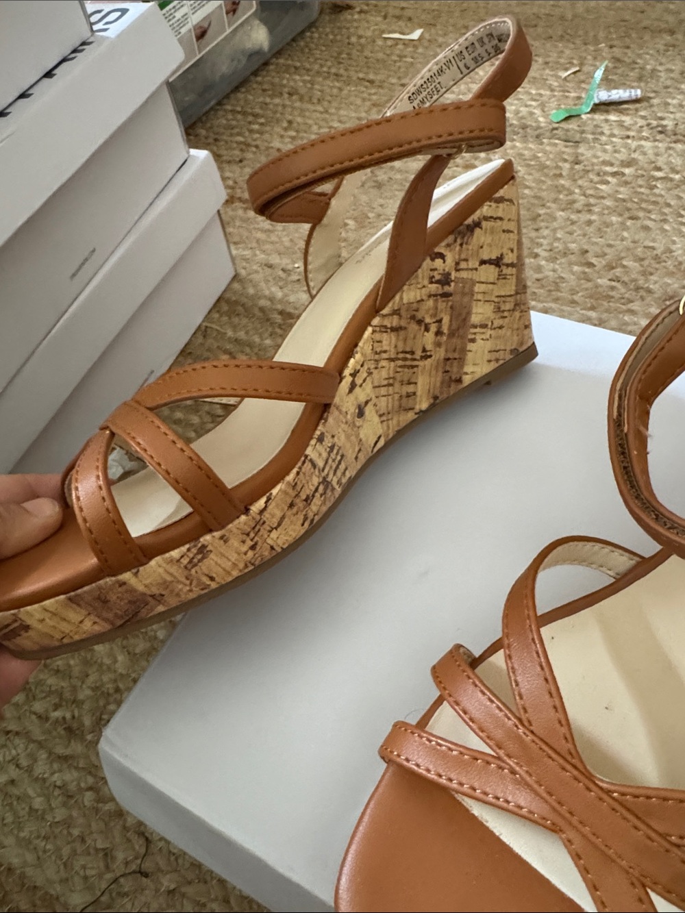 Dream Pairs Tan Strappy Cork Wedge Sandals - Picture 2 of 6